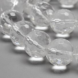 Grade AB Natural Quartz Crystal Beads Strands, Rock Crystal Beads, Faceted Round