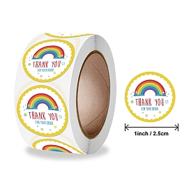500pcs Rainbow Paper Self-adhesive Decals Thank You Gift Sticker Rolls, for Gift Decoration