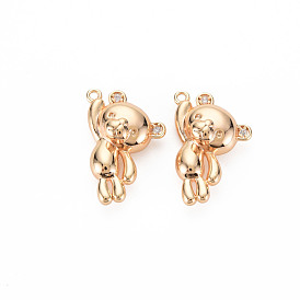 Brass Micro Pave Cubic Zirconia Pendants, Real 18K Gold Plated, Nickel Free, Bear