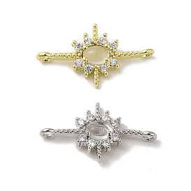 Brass Pave Clear Cubic Zirconia Star Links Connector Charms, with Glass