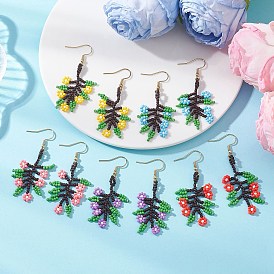 Серьги с подвесками из стеклянного бисера, цветочный шарм, с 304 нержавеющей стали серьги крючки, золотые