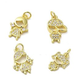 Rack Plating Brass Micro Pave Clear Cubic Zirconia Pendants, with Jump Ring, Long-Lasting Plated, Lead Free & Cadmium Free, Human Charms