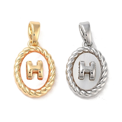 Подвески из латуни и ракушек, с оболочкой, овал и буква h, без кадмия, без никеля и без свинца, цвет морской раковины