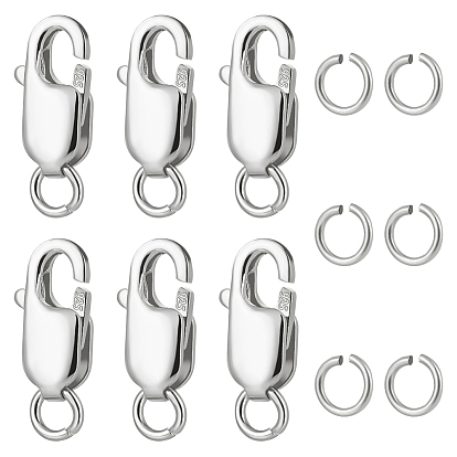 6 шт. 925 застежки-когти из стерлингового серебра, с печатью 925, с 6 открытыми соединительными кольцами