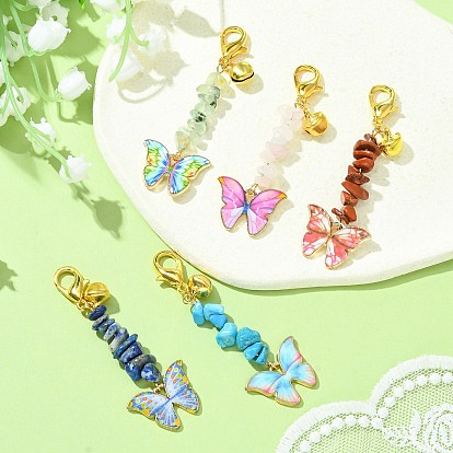 Alloy Enamel Butterfly Pendant Decoration, Natural & Synthetic Mixed Gemstone Chips and Lobster Claw Clasps Charms