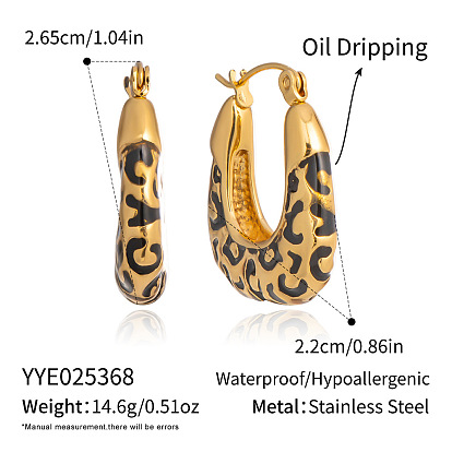 304 Овальные серьги-кольца из нержавеющей стали с леопардовым принтом и эмалью, реальный 18 k позолоченный