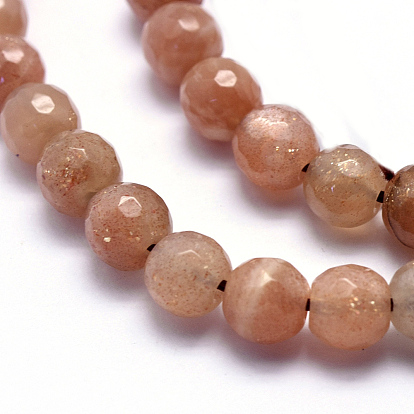 Natural Sunstone Beads Strands, Round, Faceted