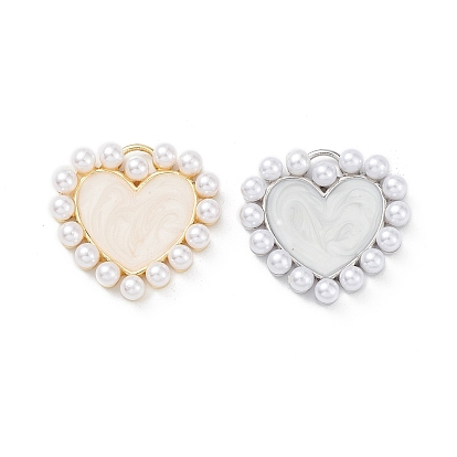 Подвески из латуни с эмалью в стойку, с пластиковой имитационной жемчужиной, сердце прелести, долговечный, без кадмия и без свинца