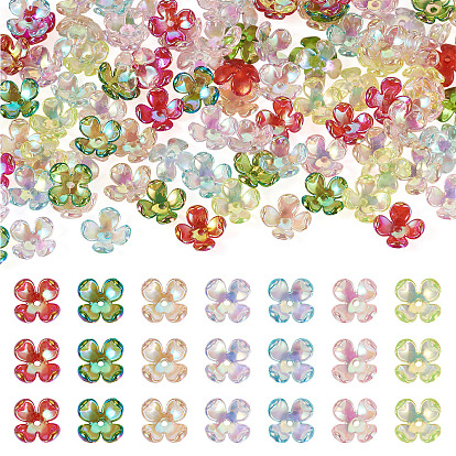 105шт. 7 цвета акриловых колпачков для бусин с гальваническим покрытием, радужный, 4-лепестков цветка