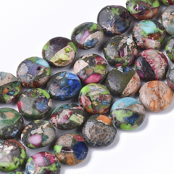 Synthetic Imperial Jasper Beads Strands, Dyed, Flat Round