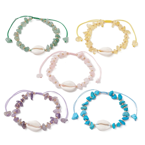 Регулируемые браслеты из натуральных и синтетических драгоценных камней и бусин из ракушек каури, плетеные из бусин, для женщин., раковина, со стеклянными бусинами