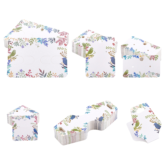 200 Pcs 5 Styles White Cardboard Display Cards, for Hair Clip & Earring & Necklaces, Rectangle & Square