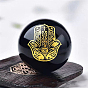 Décoration d'affichage de boule de cristal d'obsidienne naturelle, pour la maison, le salon, le bureau, la décoration de bureau, motif main de Hamsa/main de Miriam