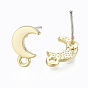 Alloy Stud Earring Findings, with Loop and Steel Pin, Moon with Plastic Protective Cover