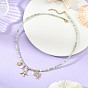 Ocean Brass and Alloy Starfish Shell Shape Pendant Natural Amazonite and Pearl Beaded Necklaces for Women, Golden