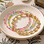 Boho Brass and Glass Beaded Stretch Bracelet Sets, 3-Strand Adjustable Stackable Bracelets
