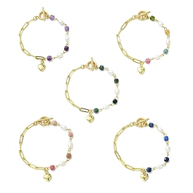 Браслеты с подвесками в виде сердечек из латуни, Браслеты из натуральных драгоценных камней и культивированного пресноводного жемчуга для женщин.