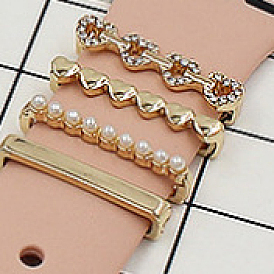 Heart Alloy Rhinestones Watch Band Charms Set, Imitation Pearl Beads Watch Band Decorative Ring Loops
