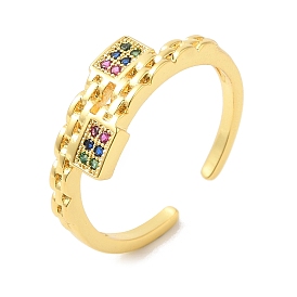 Colorful Cubic Zirconia Rectangle Open Cuff Rings, Brass Jewelry for Women