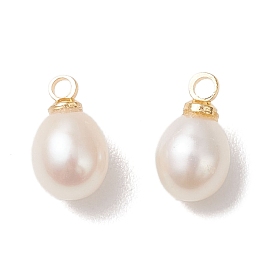 Натуральные пресноводные жемчужные рисовые амулеты, с латунной фурнитурой , золотые