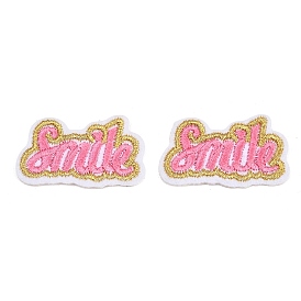 Полиэстер, компьютерная вышивка, нашивки, пришивные и приклеиваемые утюгом., слово улыбка, аппликации нашивки