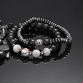 Black gallstone grinding stone combination bead men's bracelet - fashionable bracelet, 2 pieces.