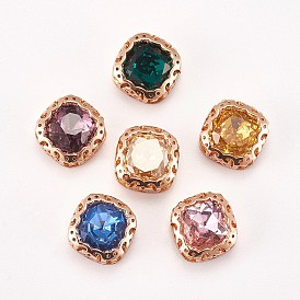 Шить на горный хрусталь, многожильных ссылки, стекло горный хрусталь, с латунной фурнитурой , аксессуары для одежды, граненые, квадратный, золотые