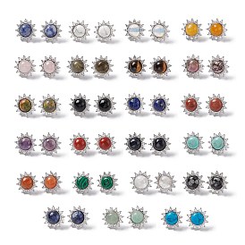 Gemstone Sun Stud Earrings with Cubic Zirconia, Platinum Brass Jewelry for Women, Cadmium Free & Nickel Free & Lead Free