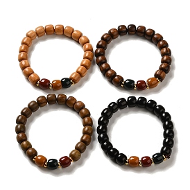 Wood Bead Bracelets, with Alloy Beads and Gemstone Beads, Buddhist Jewelry, Stretch Bracelets