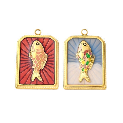 304 подвески из нержавеющей стали, с эмалью, ионное покрытие (ip), реальный 18 k позолоченный, прямоугольник с подвеской в виде рыбы