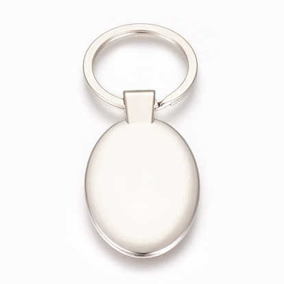 Zinc Alloy Cabochon Settings Keychain, with Iron Ring, Oval