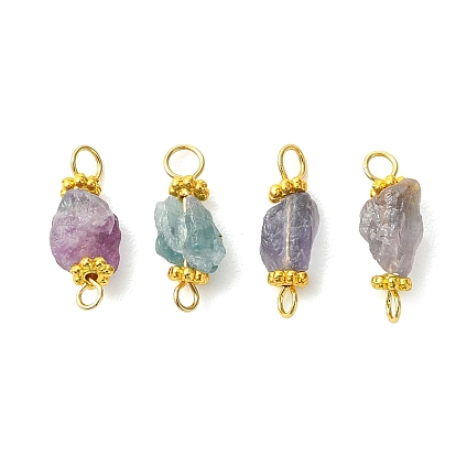 304 Stainless Steel & Raw Rough Natural Fluorite Connector Charms, Nuggets Links