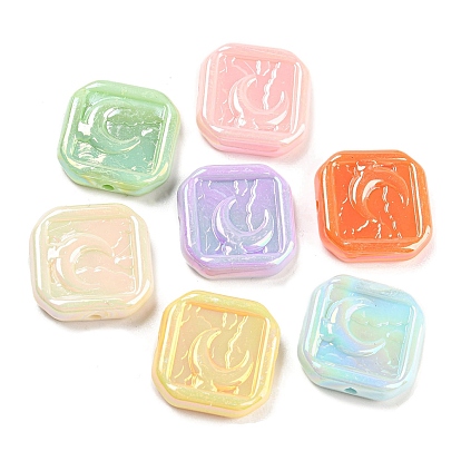 Opaque Acrylic Beads, AB Color Plated, Square with Moon