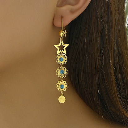 Элегантные серьги-кольца в виде звезды из латуни с цветочной кисточкой