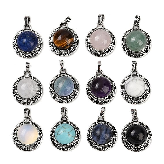 Полукруглые подвески с драгоценными камнями, сплав драгоценных камней амулеты, античное серебро, без свинца и без кадмия