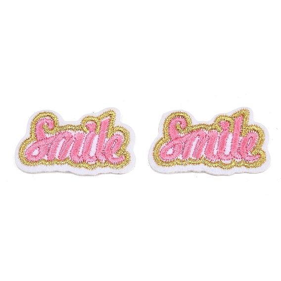 Полиэстер, компьютерная вышивка, нашивки, пришивные и приклеиваемые утюгом., слово улыбка, аппликации нашивки