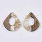 Transparent Resin & Walnut Wood Pendants, with Foil, Waxed, Teardrop