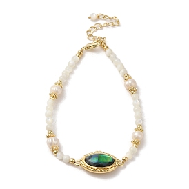 Bracelet à maillons ovales en coquillage paua naturel avec perles