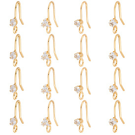 32шт. 4 стили латунные серьги-крючки с прозрачными кубическими циркониями, без никеля , плоско-круглые, с петлей