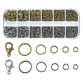 40Pcs 2 Color Zinc Alloy Lobster Claw Clasps, with 1126Pcs Iron Open Jump Rings
