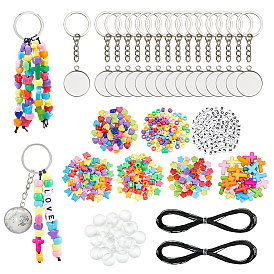 Сделай сам наборы для ключей, включая вощеный полиэфирный шнур, 304 Настройки кабошон из нержавеющей стали кулон, стеклянные кабошоны и бусины, железные кольца, акриловые и пластиковые бусины
