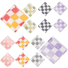 SUNNYCLUE 12Pcs 6 Color Checkerboard Style Rhombus Acrylic Pendants, for DIY Jewelry Earring Hair Accessories