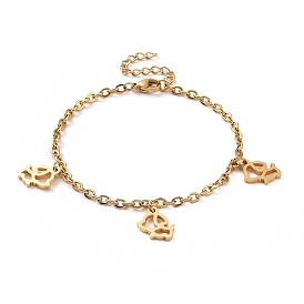 304 Stainless Steel Hollow Out Dog Charm Bracelet with Cable Chains for Women