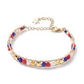 Star Brass Cuff Bangles with Glass Seed Beaded, Independence Day Bangle