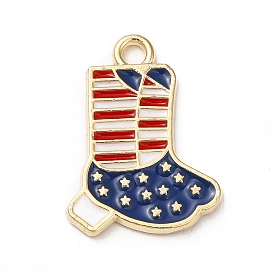 American Flag Style Alloy Enamel Pendants, Cadmium Free & Nickel Free & Lead Free, Golden, Boots Charms