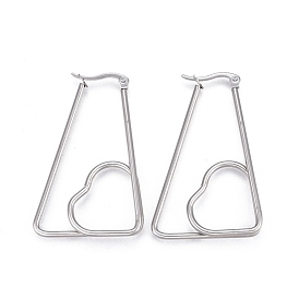 201 Stainless Steel Hoop Earrings, with 304 Stainless Steel Pin, Hypoallergenic Earrings, Triangle with Heart