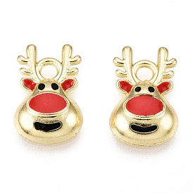 Golden Plated Alloy Enamel Charms, for Christmas, Elk