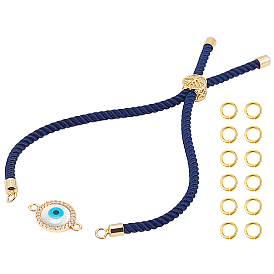 Nbeads Evil Eye Bracelet Making Kit, Including Nylon Cord Bracelet Making, Brass Micro Pave Cubic Zirconia Links