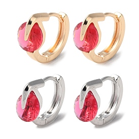 Rack Plating Brass Micro Pave Red Cubic Zirconia Hoop Earrings, Diamond