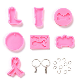 Gorgecraft DIY Keychain Silicone Molds Kits, with Silicone Pendant Molds, Iron Keychain Clasp Findings & Open Jump Rings